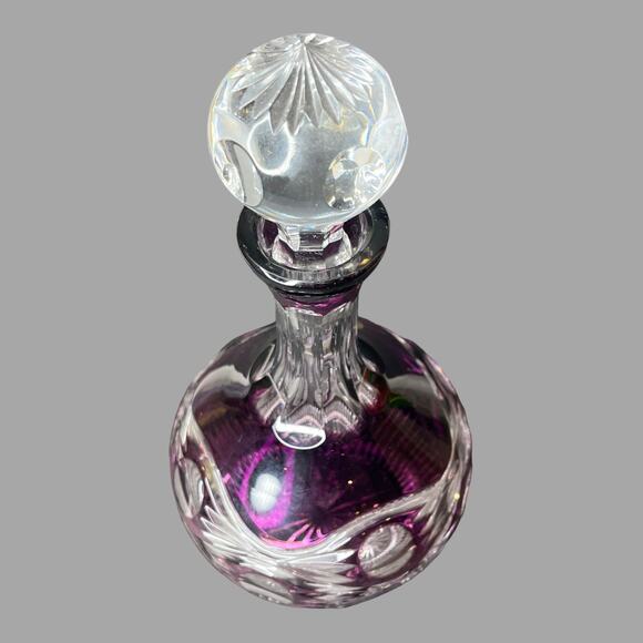Vintage CRYSTAL SPIRIT DECANTER 12” Bohemian Czech Hand Cut Purple Glass Bottle - Picture 3 of 8